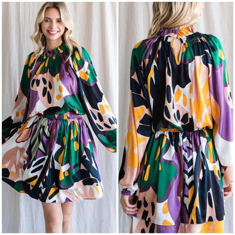 LAST 1 ! JODIFL Sophisticated Chic Satin Long Sleeves Short Dress - Picture 5 of 6